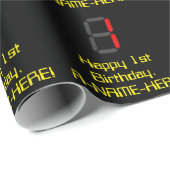 1e verjaardag: Rode digitale klok stijl "1" + naam Cadeaupapier (Rol Hoek)