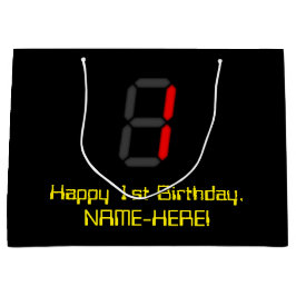 1e verjaardag: Rode digitale klok stijl "1" + naam Groot Cadeauzakje