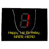 1e verjaardag: Rode digitale klok stijl "1" + naam Groot Cadeauzakje (Achterkant)