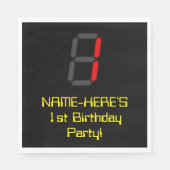 1e verjaardag: Rode digitale klok stijl "1" + naam Servet (Voorkant)