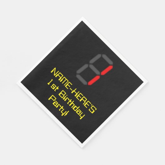 1e verjaardag: Rode digitale klok stijl "1" + naam Servet (Hoek)