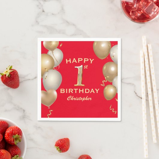 1e verjaardag Rode en gouden ballonnen van de Part Servet (Insitu)