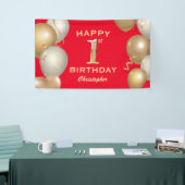 1e verjaardag Rode en gouden ballonnen van de Part Spandoek (Beurs)