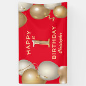 1e verjaardag Rode en gouden ballonnen van de Part Spandoek (Verticaal)