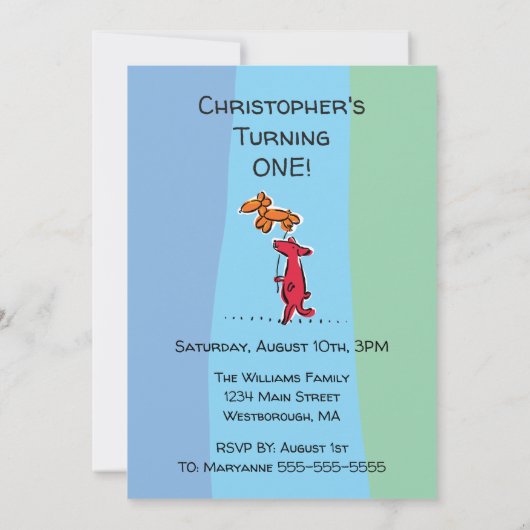 1e verjaardag rode hond met doggie ballon party kaart (Achterkant)