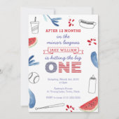 1e verjaardag Rode Witte Baseball Partij Kaart (Voorkant)