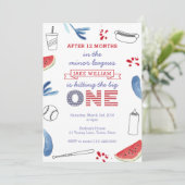 1e verjaardag Rode Witte Baseball Partij Kaart (Staand voorkant)