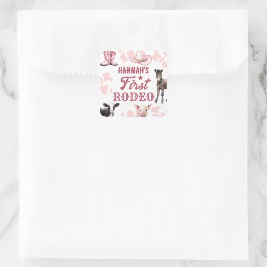 1e Verjaardag Rodeo Roze Sticker (Tas)