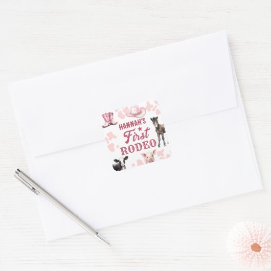 1e Verjaardag Rodeo Roze Sticker (Envelop)