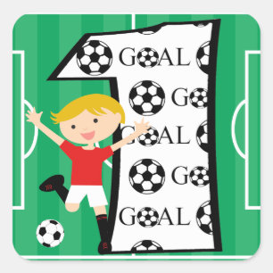 1e verjaardag Rood en Wit Voetbal Doel Vierkante Sticker