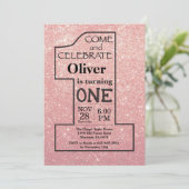 1e verjaardag Roos Gold Pink Glitter Uitnodiging (Staand voorkant)