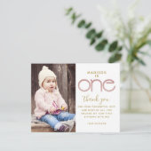 1e Verjaardag Roos Gouden Glitter Dank u kaart (Staand voorkant)