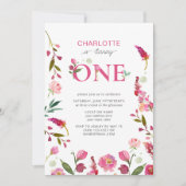 1e Verjaardag Roze Bloemen Waterverf wordt een Kaart (Voorkant)