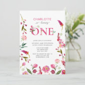 1e Verjaardag Roze Bloemen Waterverf wordt een Kaart (Staand voorkant)