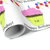1e verjaardag roze cupcake ballonnen personalisere cadeaupapier (Rol Hoek)