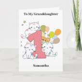 1e verjaardag roze één kattenballon kleindochter kaart (Voorkant)