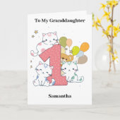 1e verjaardag roze één kattenballon kleindochter kaart (Gele Bloem)