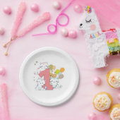 1e verjaardag roze één kattenballon papieren bordje (Feest)