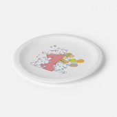 1e verjaardag roze één kattenballon papieren bordje (Gekanteld)