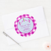 1e verjaardag Roze Gingham Vis Bedankt Ronde Sticker (Envelop)