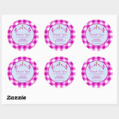 1e verjaardag Roze Gingham Vis Bedankt Ronde Sticker (Vel)