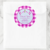 1e verjaardag Roze Gingham Vis Bedankt Ronde Sticker (Tas)