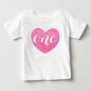 1e verjaardag Roze glitter Heart-Print Aangepast