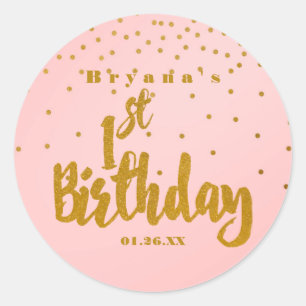 1e verjaardag Roze & Gouden Folie Confetti Sticker