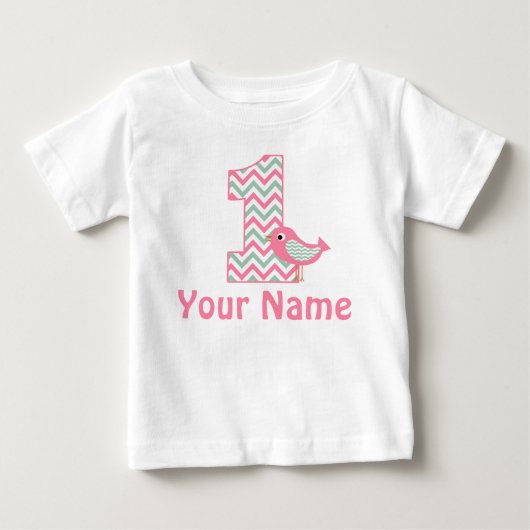 1e Verjaardag Roze Groene Vogel Gepersonaliseerd T (Voorkant)