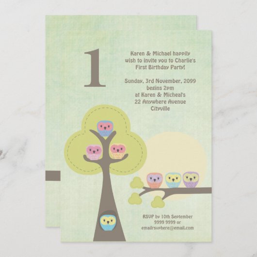 1e verjaardag Roze Partij Nacht Uitnodiging van de (Voorkant / Achterkant)