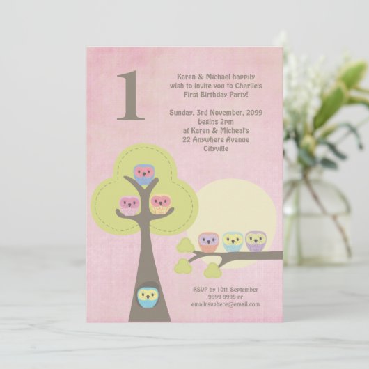 1e verjaardag Roze Partij Nacht Uitnodiging van de (Staand voorkant)