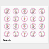 1e Verjaardag Roze Prinses Cartoon Etnisch Meisje Ronde Sticker (Vel)