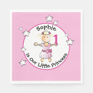 1e Verjaardag Roze Prinses Cartoon Gepersonaliseer Servet