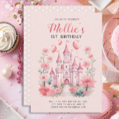 1e Verjaardag Roze Prinses Kasteel Ballonnen Kaart