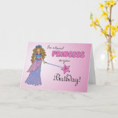 1e Verjaardag Roze Prinses met Sparkly-Look Wand Kaart (Gele Bloem)