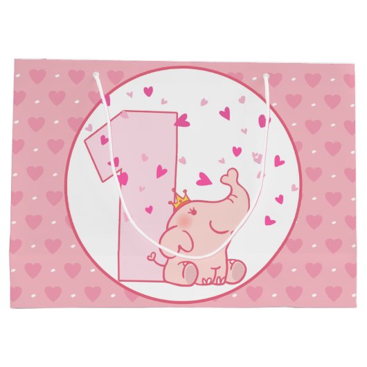 1e verjaardag roze prinses olifant party groot cadeauzakje (Achterkant)