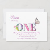 1e verjaardag Roze regenboogbloemen en vlinderdeel Kaart (Voorkant)