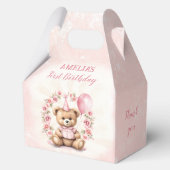 1e Verjaardag Roze Rozen Schattige Beer Medium Gab Bedankdoosjes (Achterkant)