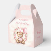 1e Verjaardag Roze Rozen Schattige Teddybeer Bedankdoosjes (Voorkant Zijde)