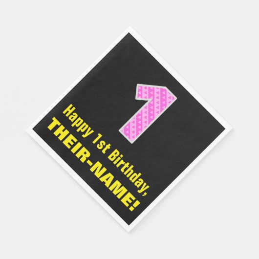 1e verjaardag: Roze strips en hart "1" + Naam Servet (Hoek)