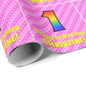 1e verjaardag: Roze strips & harten, regenboognr.  Cadeaupapier (Rol Hoek)