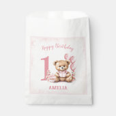 1e verjaardag roze Teddy Bear Favor Bag Bedankzakje (Voorkant)