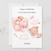 1e verjaardag roze teddybeer kaart (Voorkant)