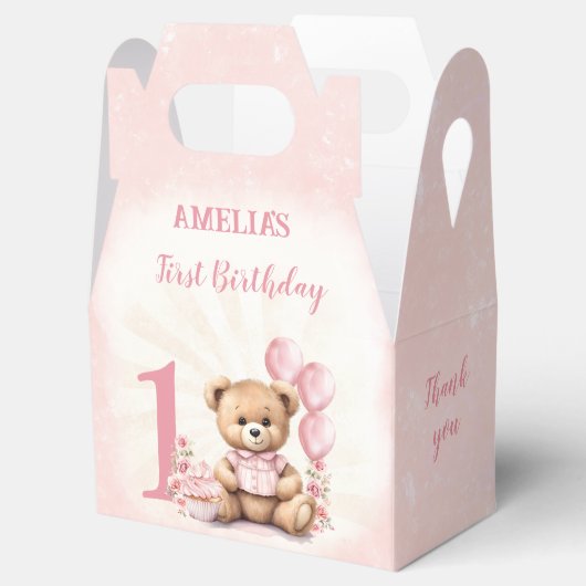 1e verjaardag roze teddybeer nummer gunst dozen bedankdoosjes (Geopend)