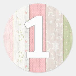 1e verjaardag Rustic Sage Green & Pink Floral Wood Ronde Sticker