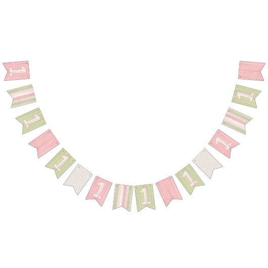 1e verjaardag Rustic Sage Green & Pink Floral Wood Vlaggetjes (Alle)