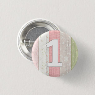 1e verjaardag Rustieke Saliegroen & Roze Bloem Hou Ronde Button 3,2 Cm