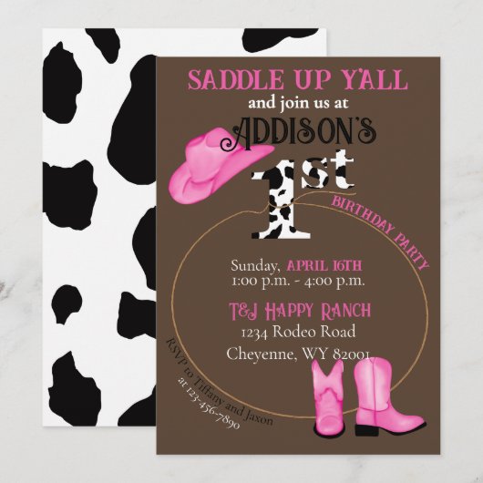 1e Verjaardag Saddle Up Cowgirl Boots Pet en Lasso Kaart