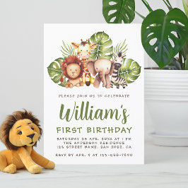 1e Verjaardag Safari Dieren Cute Jungle Wilde Eénj Kaart