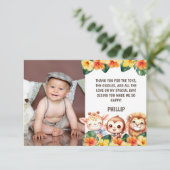 1e Verjaardag Safari Leeuw Giraffe Aap Foto Bedankkaart (Staand voorkant)